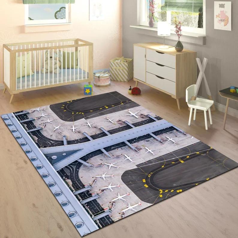Racetrack Lines Rug Race Car Road Mat Track Play Room Mat Race Track Carpet Retro Home Decoration