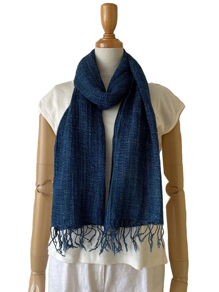 Cara Indigo Handwoven Solid 42cm Wide Stole, Dyed, Cotton, 100% Cotton, Color,