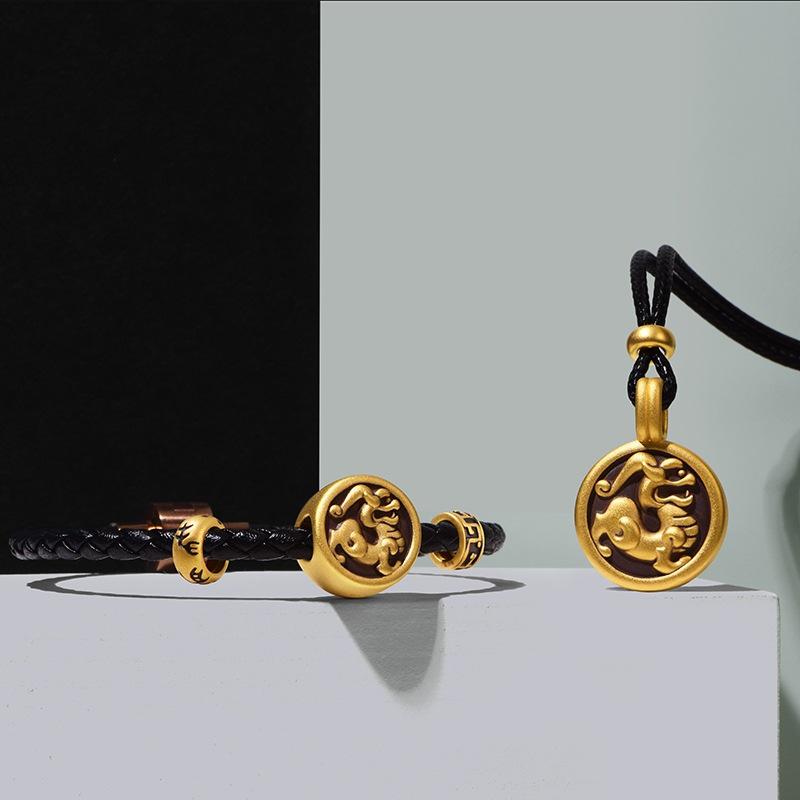 Vietnamese Gold-Plated Pixiu Bracelet with Baked Paint - Auspicious Beast Brass DIY Accessory