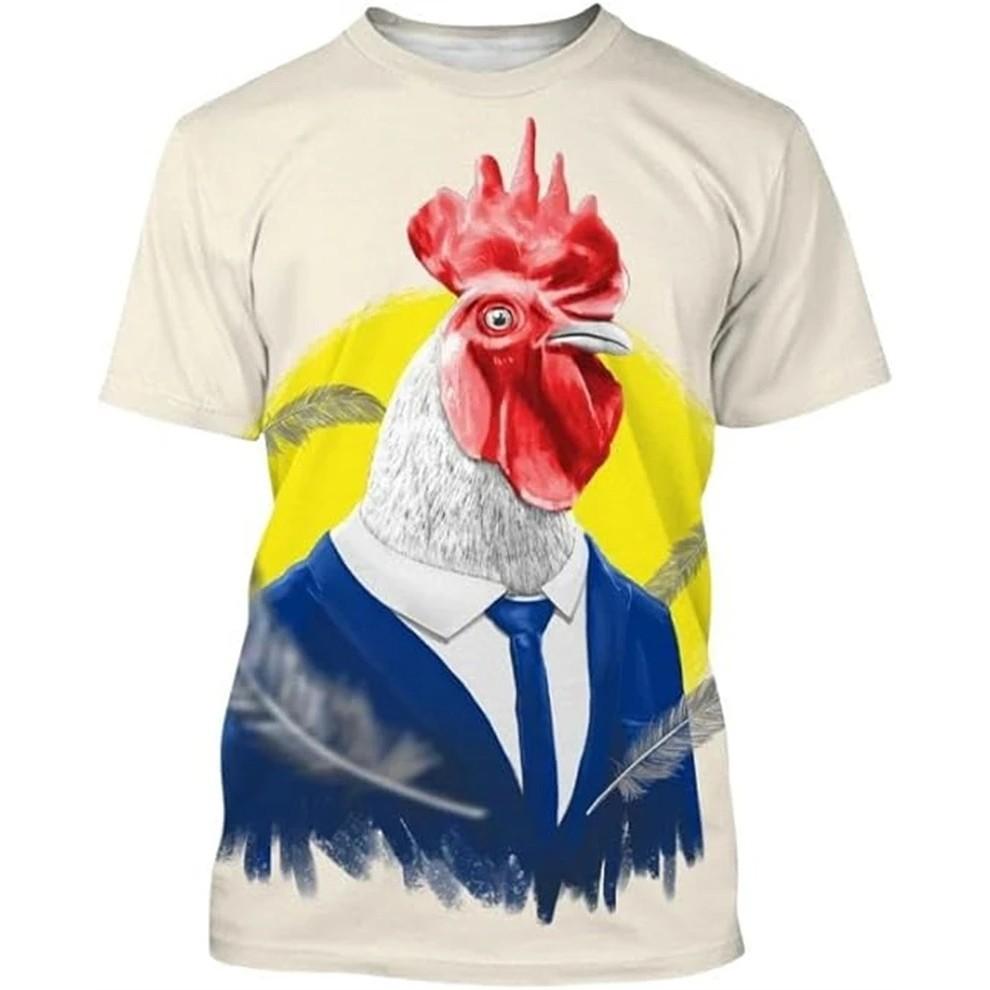 3D Rooster Print Kids Short Sleeve T Shirt Round Neck Relaxed Fit Outdoor Play Summer Daily Clothing