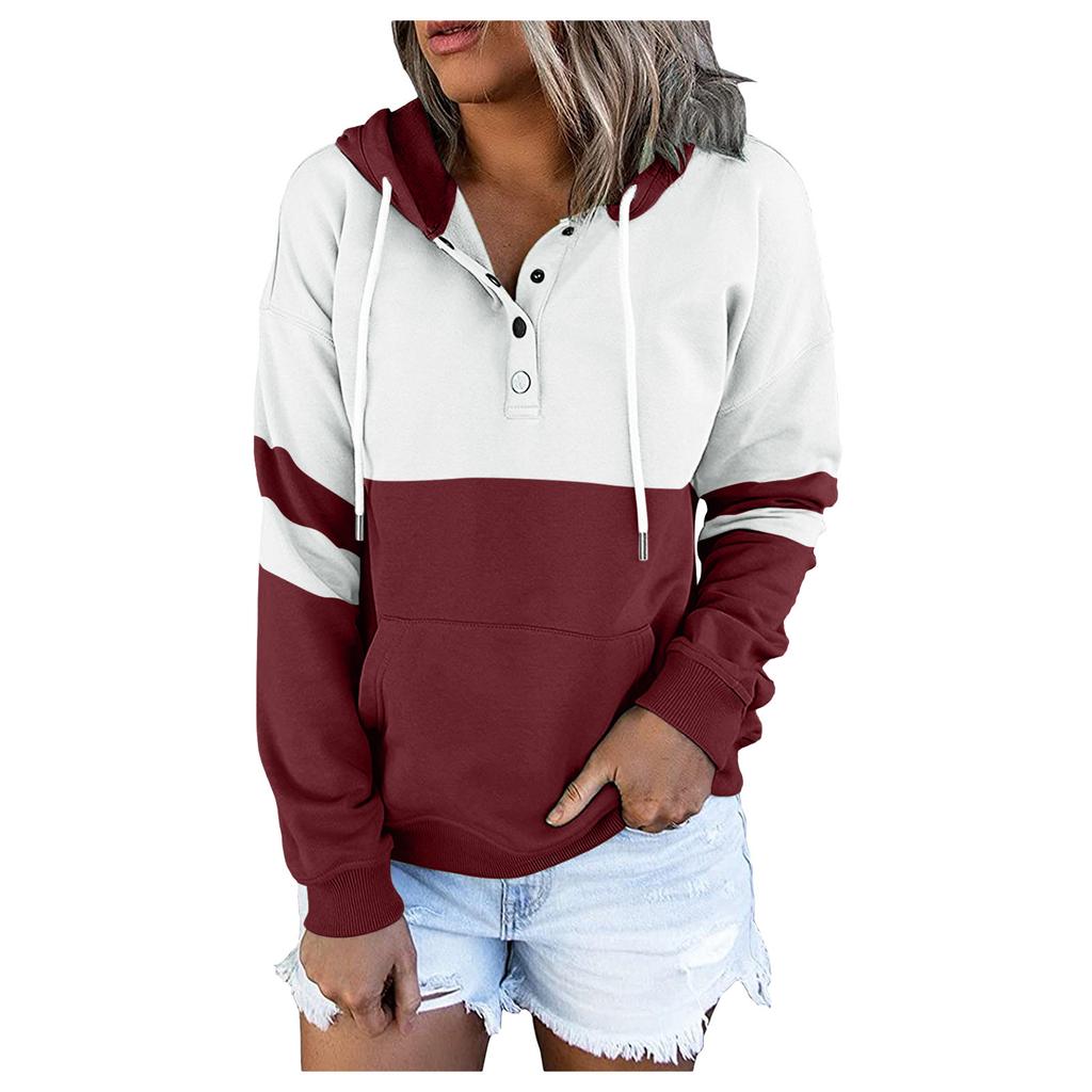 Women's Pullover Hoodies Tops Casual Button Down Long Sleeve Pocket Sweatshirts