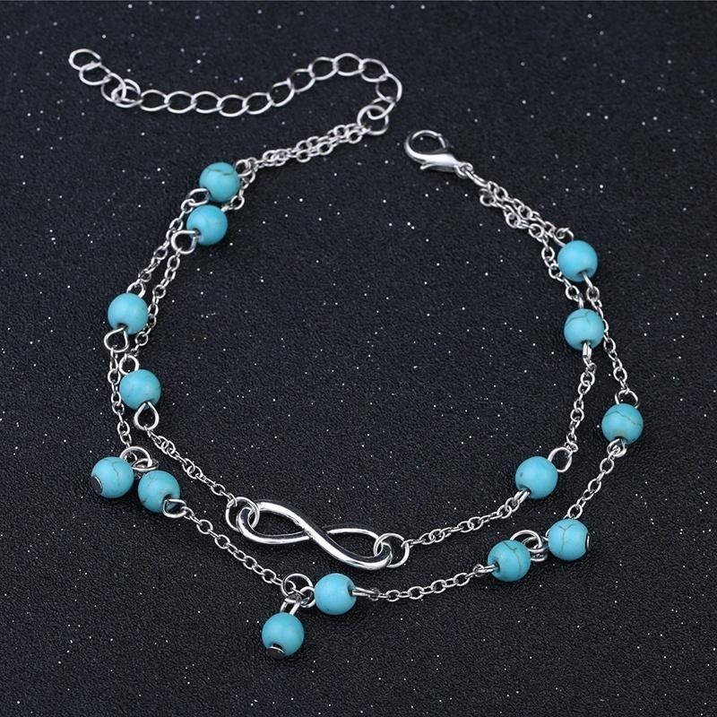 Double Infinite Beads Pendant Anklet Foot Chain Summer Bracelet Charm 2 Color Anklets Foot Jewelry Gift