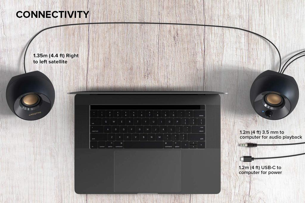 Creative Pebble V2 Minimalistic Desktop Speaker with AUX Up to 8W RMS Power for Computers and Includes Adapter and Extension Cable - 2.0 USB-C, 3.5mm