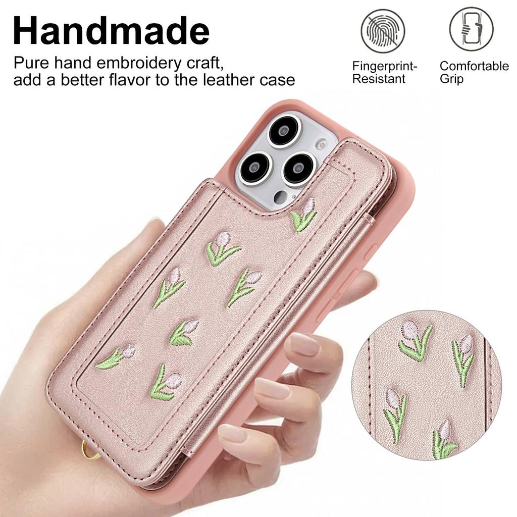 Flip Stoßfeste Hülle Kompatibel Mit iPhone 16 15 14 13 12 11 Pro Max Stereo Blume mit Lanyard Ständer Geldbörsenhülle für Damen