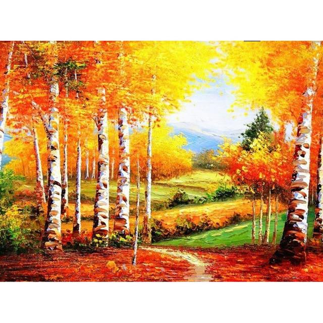 Pictură cu diamant 5D DIY, peisaj, copac de toamnă, broderie cu diamante, peisaj, imagine cu strasuri