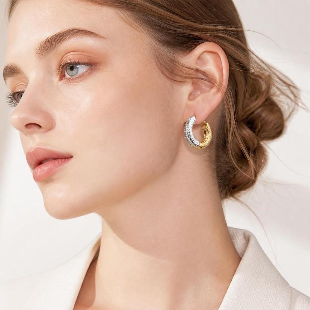 1Pair Ear Buckle Hoop Earrings Two-color Round Earrings Bicolor Earrings Girl Women