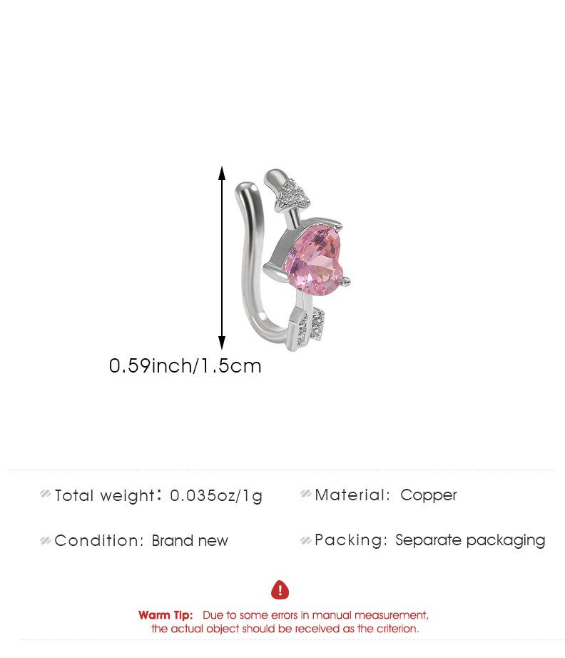 1PCS Cute Heart Arrow Pink Zircon Ear Bone Nail New Fashion Y2K Punk Small Earring for Women Girl Cochlea Jewelry Party Gift