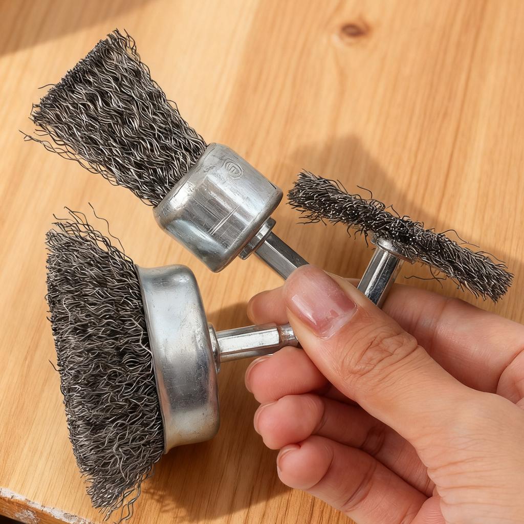 3/1PCS Drill Wire Brush Wheel Set Rotary Tool Brass Coated Polishing Abrasive Cup Metal Cleaning Rust Removal Cleaning Accessory