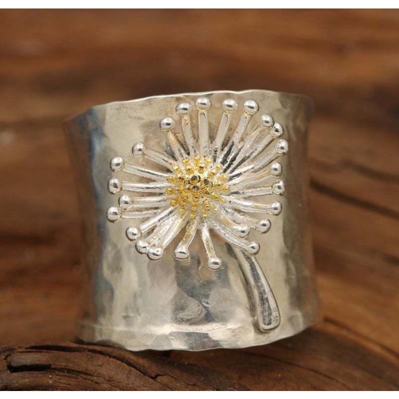 Bague de luxe nouvelle mode large édition pour femme avec séparation des couleurs en forme de marguerite