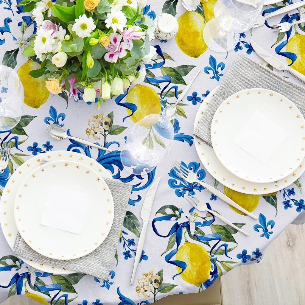 Zitronen Runde Tischdecke Italienische Zitronen Stoff Tischdecke Waschbar Frühling Sommer Tischdecke