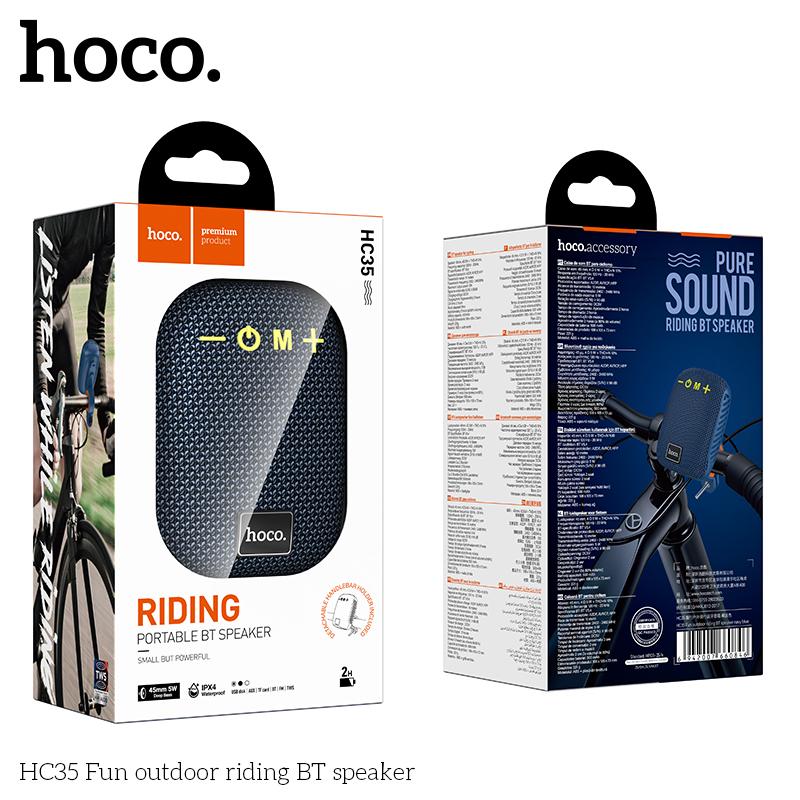 Hoco HC35 Bluetooth 5.4 Speaker (Blue&Black): IPX4 Waterproof, Bicycle-Mountable, 5W HIFI Sound & 6 Play Modes for Outdoor/Sports