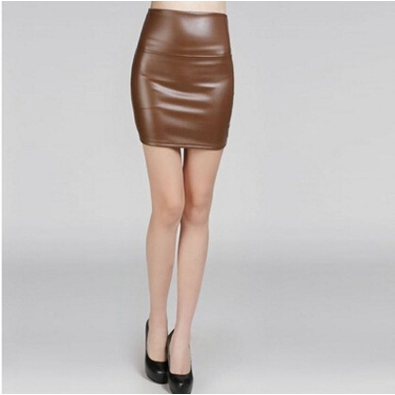 

High Waist and Buttock PU Leather Skirt High Waist Sheath PU Leather Skirt Skirt BROWN L