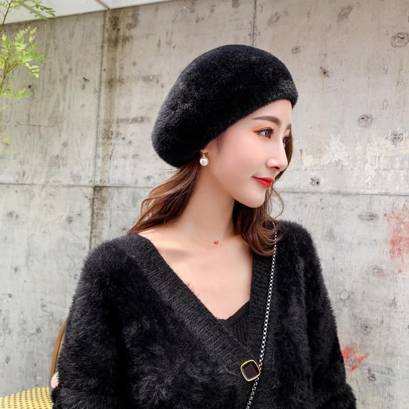 

Корейский винтажный зимний толстый теплый берет шляпа женская для девочек французская мода повседневная однотонная шапка бини уличная теплая шапка подарок ONE SIZE