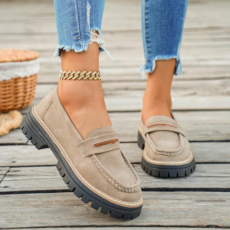 Women's Loafers Fall New Casual Slip-On Platform Single Shoes Retro Versatile Lazy Shoes