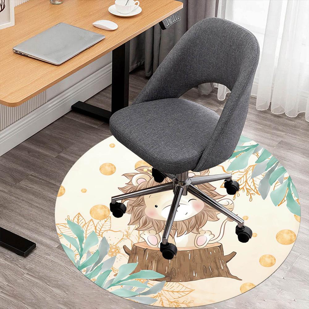 1pc Lion, Crown Round Chair mat Area Rug - Non-Slip, Floor Mat for Office, Bedroom, home decor Christmas Gift p0811442