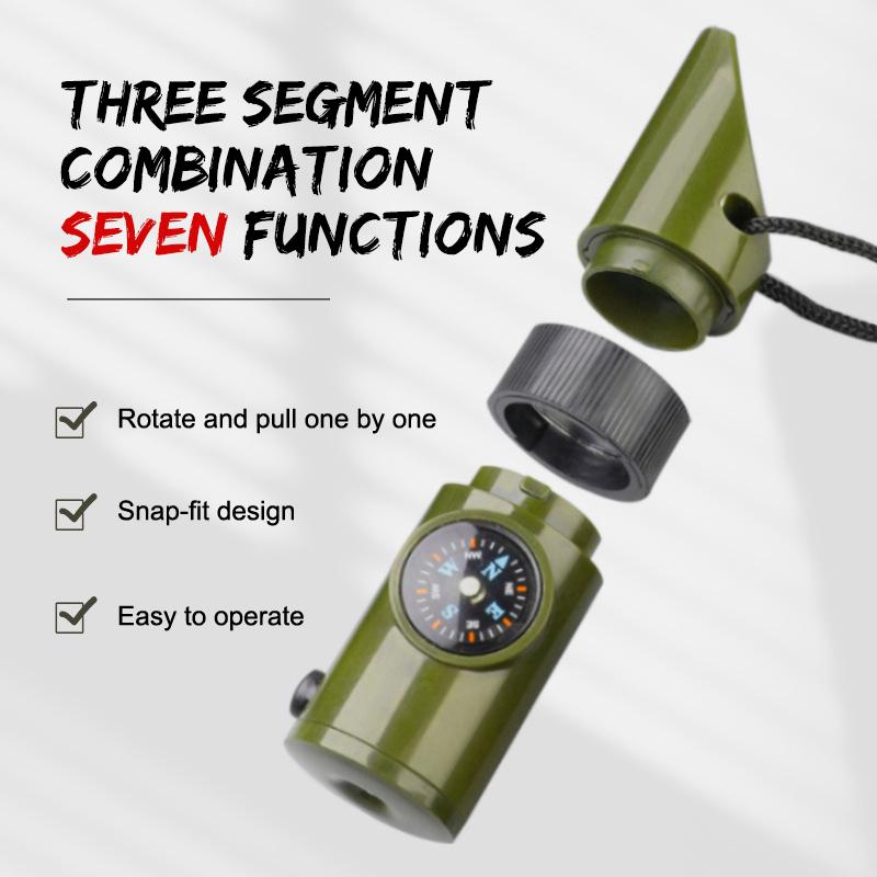 7 In1 Outdoor Emergency Whistle With Compass Thermometer Magnifier Led Lights Portable Convenient Survival Tools