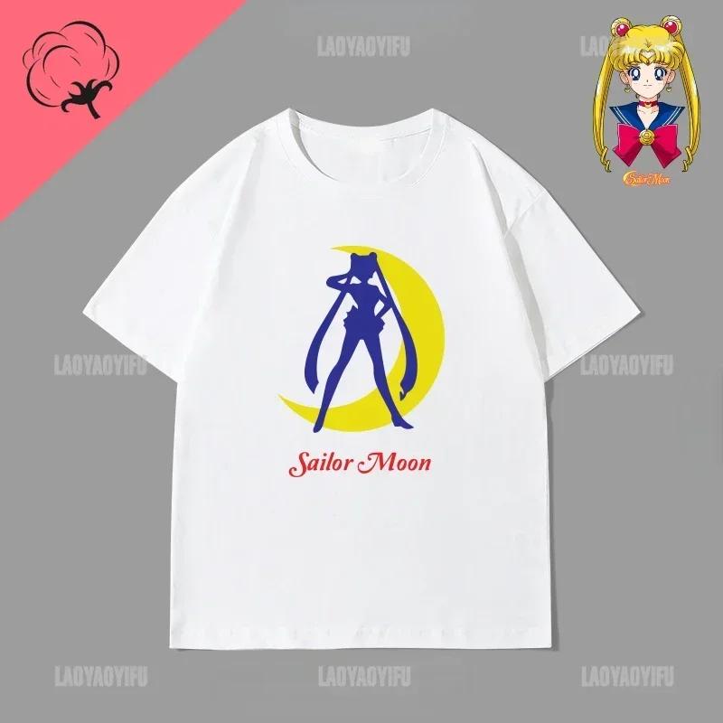 Japan Kawaii Sailor Moon 90s Anime Cotton Tshirt Cute Cartoon Moon Fans Gift Tops Summer Casual Hipster Clothes Streetwear Tee