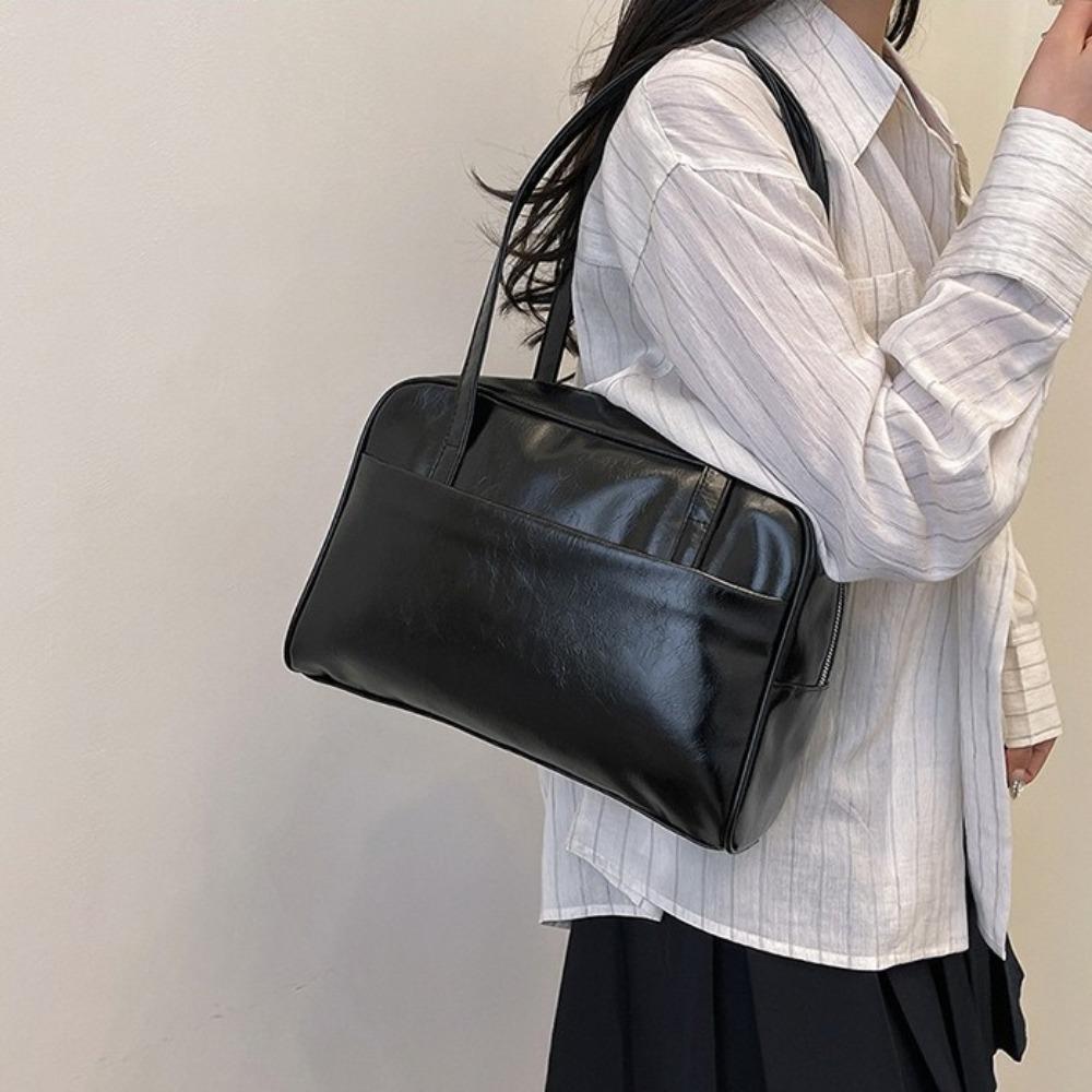 Solid Color Pu Leather Tote Bag Large Capacity Women's Handbag Fashion Boston Shoulder Bag Girls