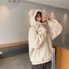 Plus Size Women's Faux Lambswool Bear Ear Hoodie - Loose Fit for Autumn/Winter