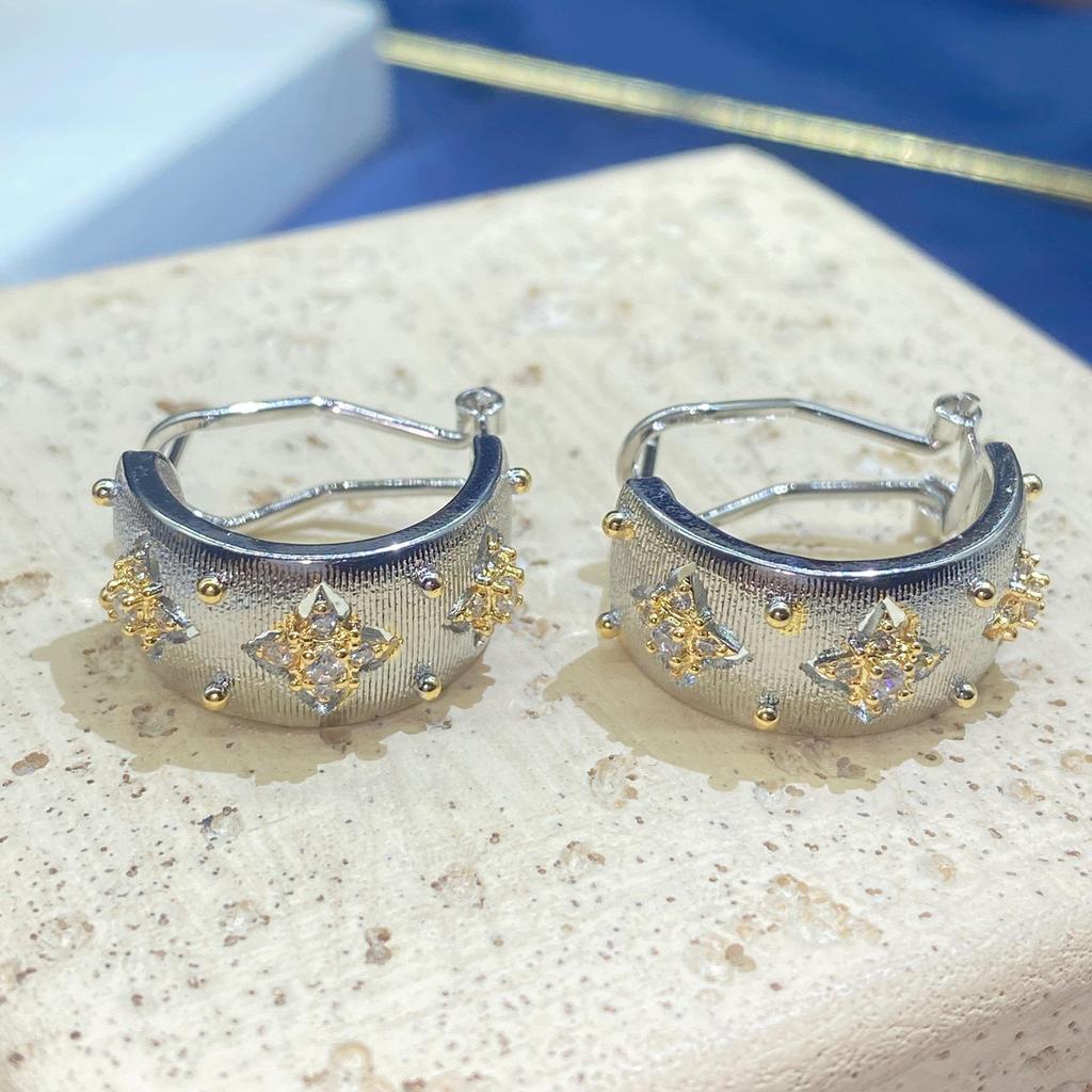 Italienischer handgefertigter zweifarbiger Gold-Buratti-Ring & echt vergoldete Ohrringe