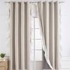 Ruffle Semi-Sheer Curtains, Plain Faux Linen Textured Vintage American Farmhouse Curtain Set for Living Room, Bedroom, Study