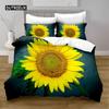 Slunečnicová sada povlaku na přikrývku Žluté květy Bujné slunečnice na poli Ložní sada Mikrovlákno Botanický květinový potisk Povlak na přikrývku