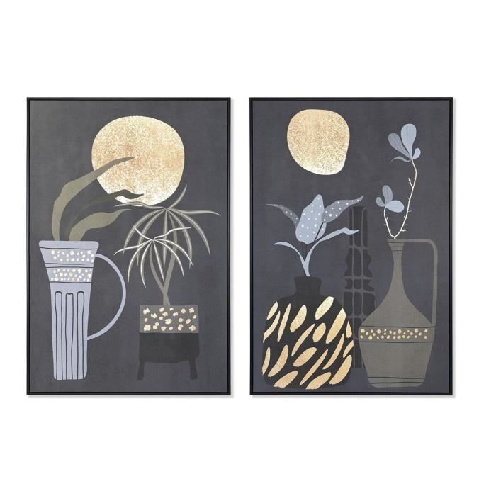Décoration Murale - Cadre Avec Vases Coloniaux - 83 X 4,5 X 123 Cm - Naturel Et Doré - Style Ethnique