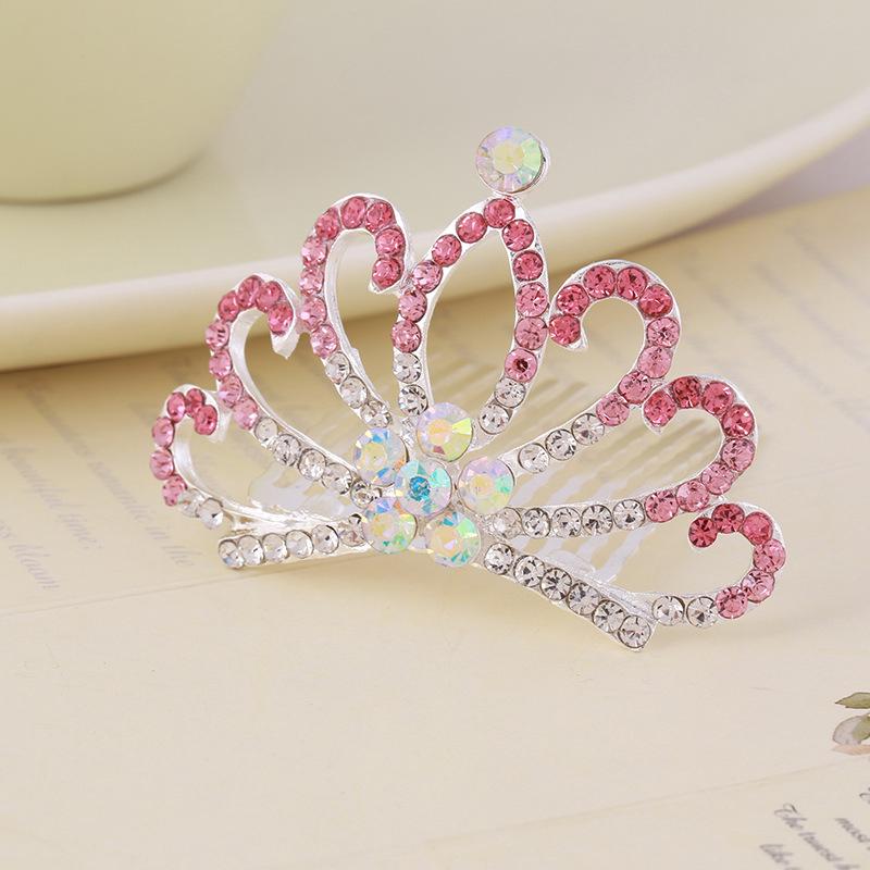 Korean Style Crown Jewelry Comb Hair Ornaments Princess Rhinestone Crown Alloy Colorful Girls Birthday Dance Hair Accessories