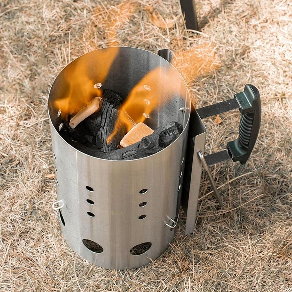 Charcoal Chimney Starter, Efficient Ignition Grill Tool with Heat Shield & Stay-Cool Handle, for Backyard Barbecue Camping Tailgate Grilling