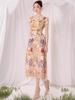 Colorful Flower Embroidery V-Neck Short-Sleeve Dress by Vietnamese Designer