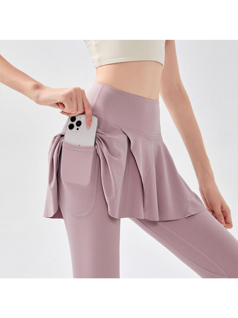 Autumn and winter new nude fake two-piece yoga trousers women's high waist hip lift exercise running tight dance skirt cycling trousers
