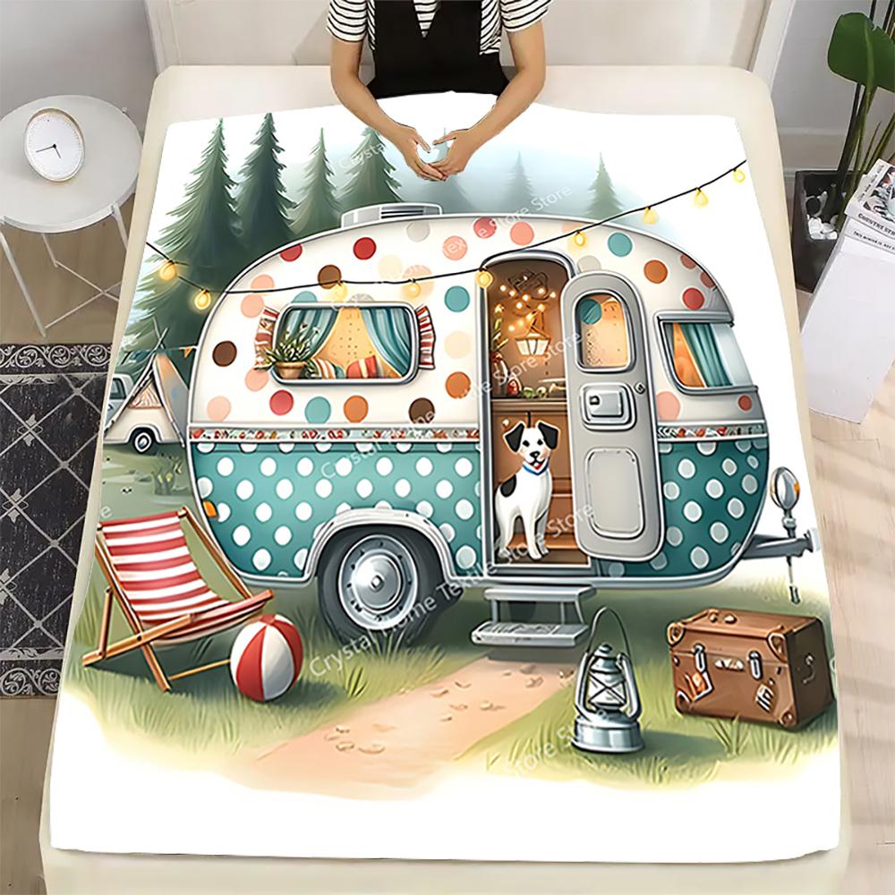 Traffic Series Camper Van Soft Flannel Blanket,Keep Warm Throw Blanket Comfortable Blanket for Picnic Bed Sofa Home Bedroom Kids