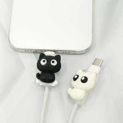 2pcs Cat-themed Cable Protectors, Specially Designed for Mobile Phone Charging Cables. Durable and Tear-resistant