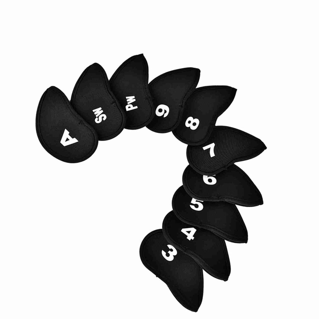 10Pcs Neoprene Iron Cue Head Cover with Number Letter(Black)