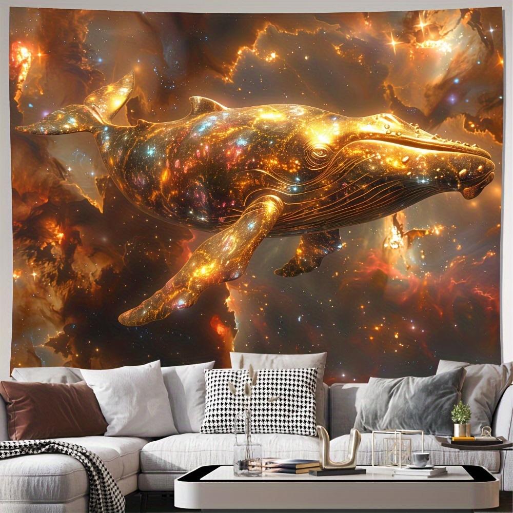 Cosmic Whale Tapestry 2D Digital Print Polyester Wall Hanging Living Room Bedroom Office Decor with Hooks