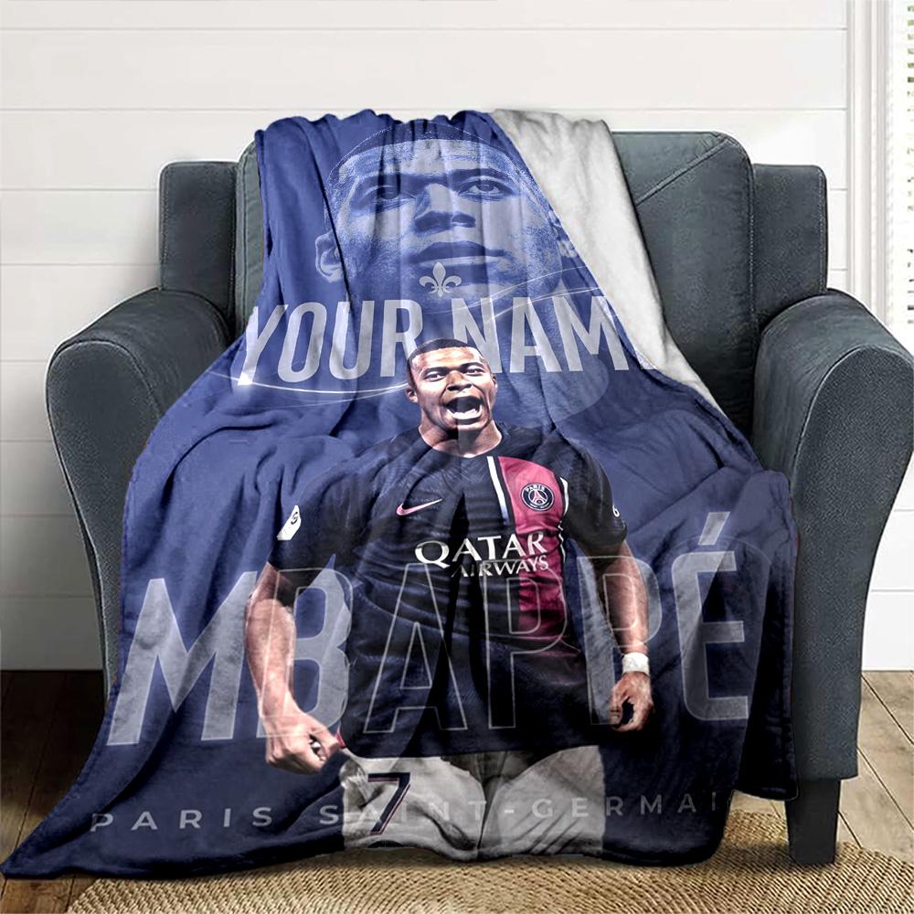 Mbappé Personalized Text Blanket Throw Customizable Blanket Comfortable Perfect for Couch Living Room Seaside Office Chair Four Seasons Multipurpose