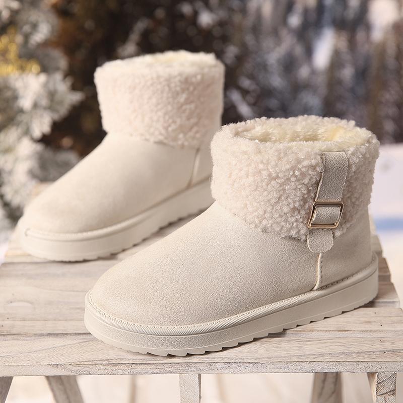 Fashion Buckle Decor Women's Platform Snow Boots 2025 Winter Non Slip Warm Plush Ankle Boots Women Comfort Slip On Cotton Shoes Woman