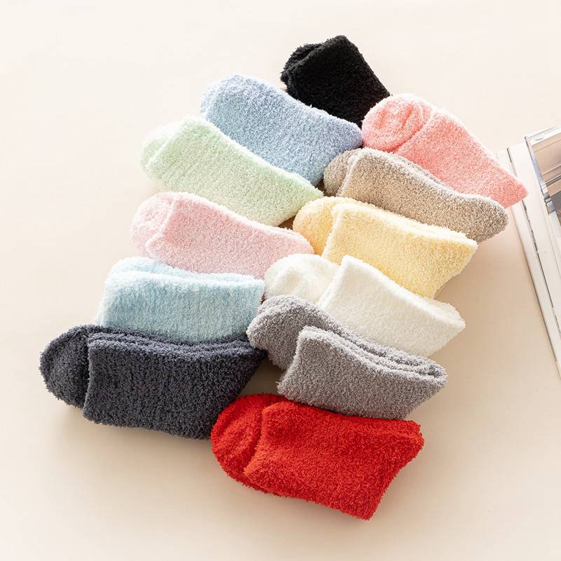 Women's Winter Tube Socks Candy Color 6PC Solid Color Thick Socks Casual Floor Socks Coral Fleece