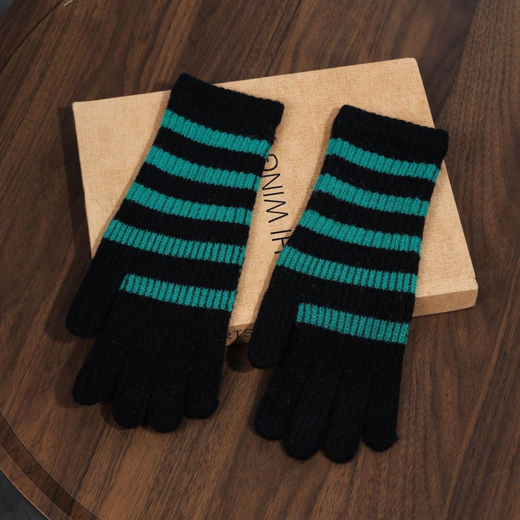 Gants d'hiver tactiles sans doigts rayés style coréen – Laine tricotée chaude, conception à cinq doigts pour le cyclisme et l'apprentissage