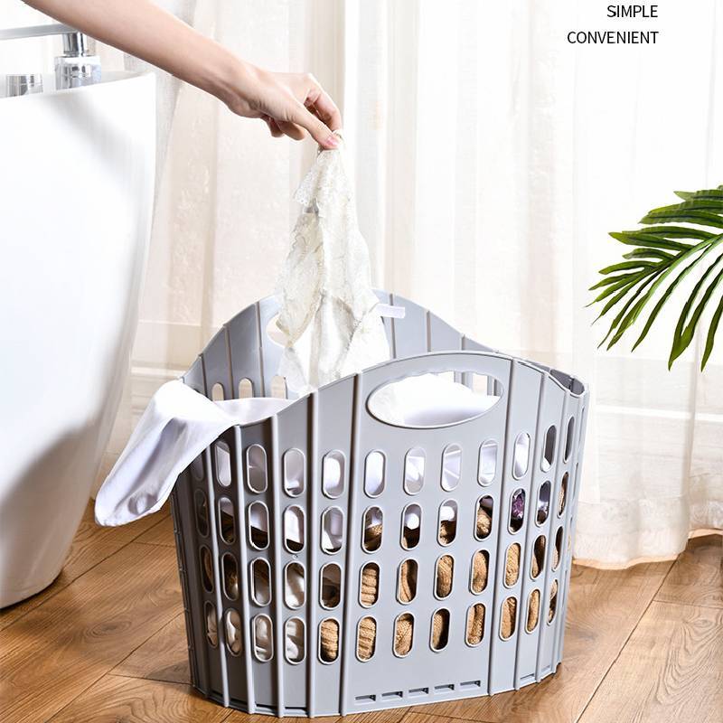 Plastic Collapsible Laundry Basket With Handle For Home Bathroom Storage And Wall Mounting