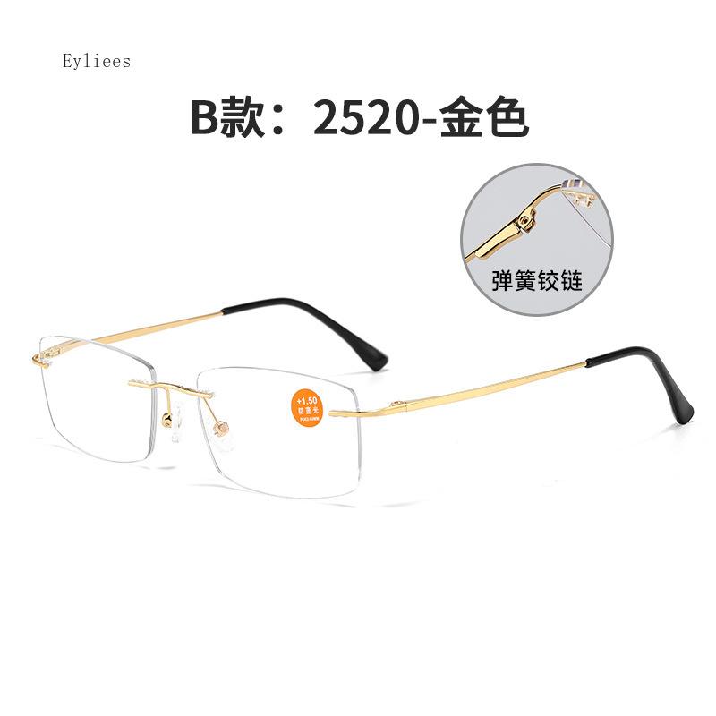 Men's Anti Blue Light Blocking Reading Glasses Cut Frameless Metal HD Lens Eyewear Women Prescription Presbyopic Glasses +400