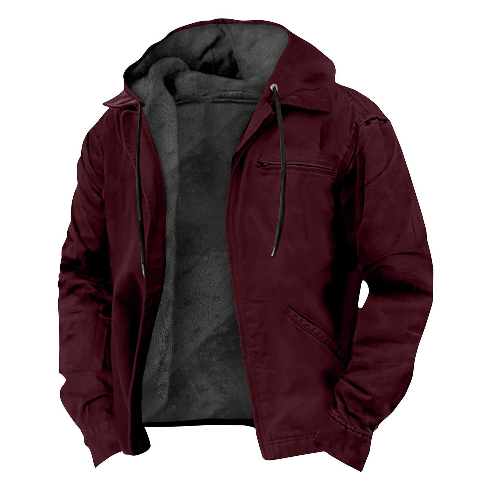 

Мужская повседневная куртка на молнии с карманом и капюшоном, мужская однотонная модная теплая куртка XL красный