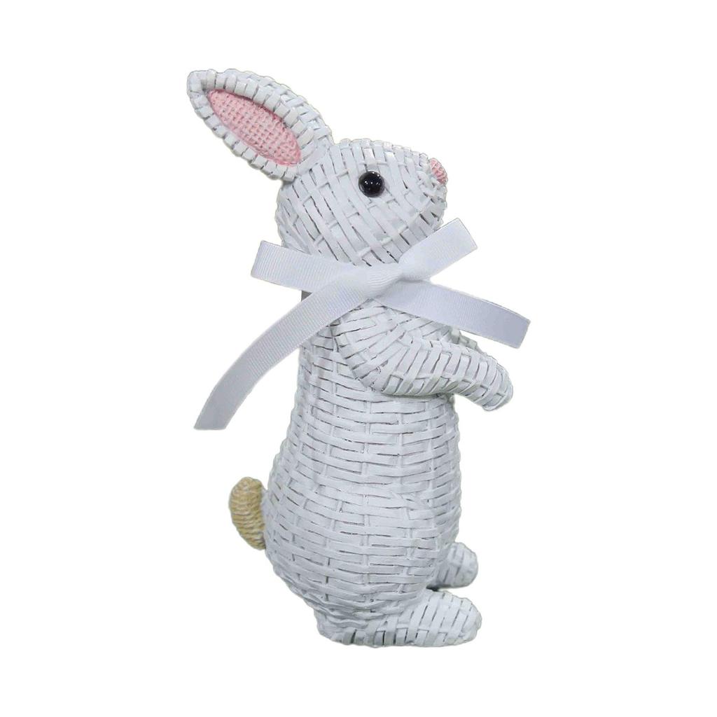 Easter Bunny Figurine Resin Rattan Woven Ornament Desk Decoration Festival for Children Day Birthday Wedding Gift Supply