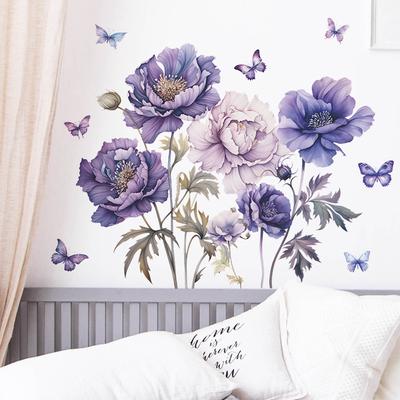 Gemalt Lila Blumen Schmetterling Schlafzimmer Wohnzimmer Veranda Verschönern Dekorative Wand Aufkleber Selbst-adhesive