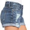 Pantaloncini di Jeans da Donna a Vita Media Strappati Distressed Pantaloncini di Jeans e Tasche Estivi Casual Orlo Risvoltato Pantaloncini di Jeans Elasticizzati