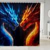 Bathroom Shower Curtain Sets 3D Gragon Painting Lshower Curtain,Magcial Wildlife Animals Fabric Shower Curtain Blue And Red