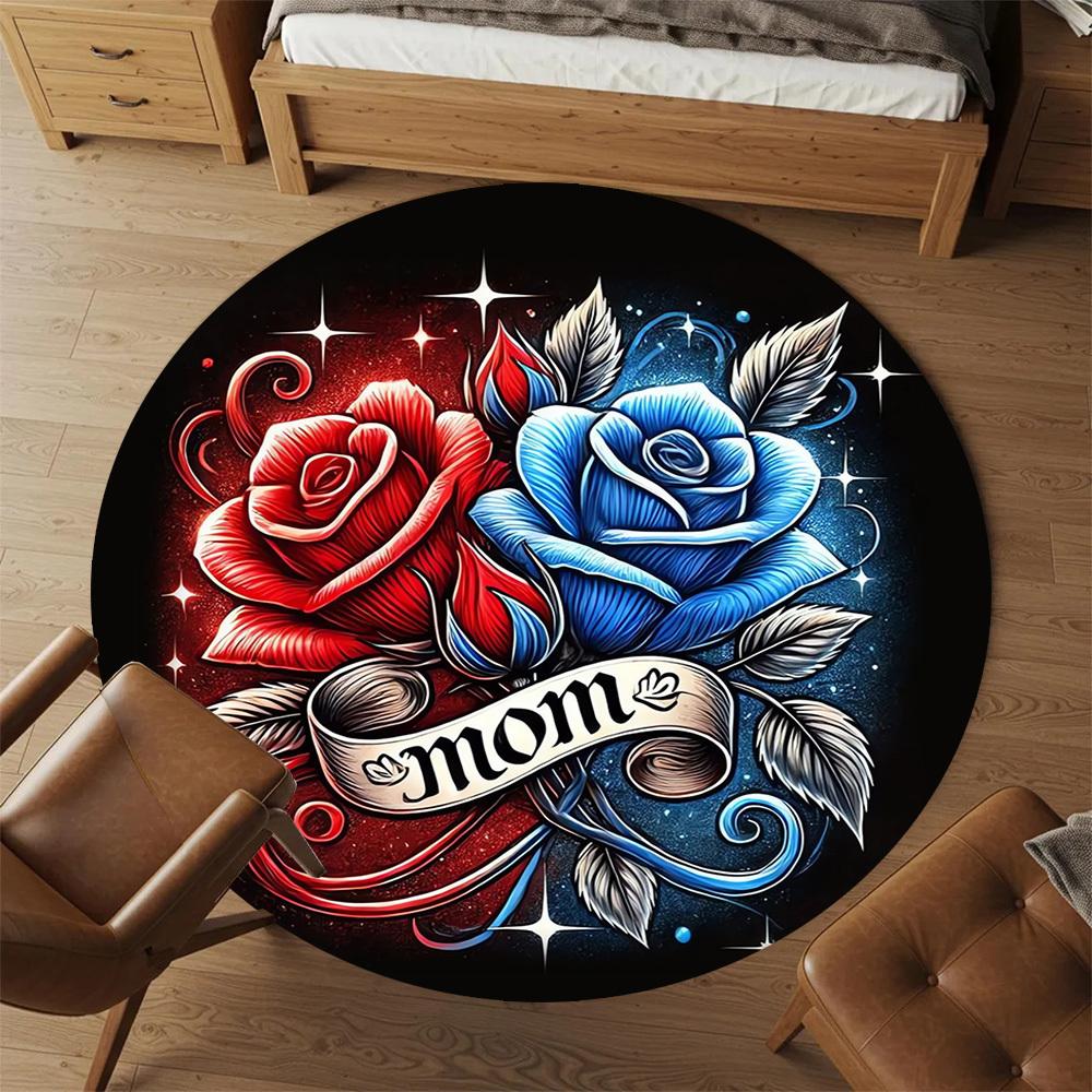 1pc Rose, Mom Round Chair mat Area Rug - Non-Slip, Floor Mat for Office, Bedroom, Ideal home decor Christmas Gift p0811480