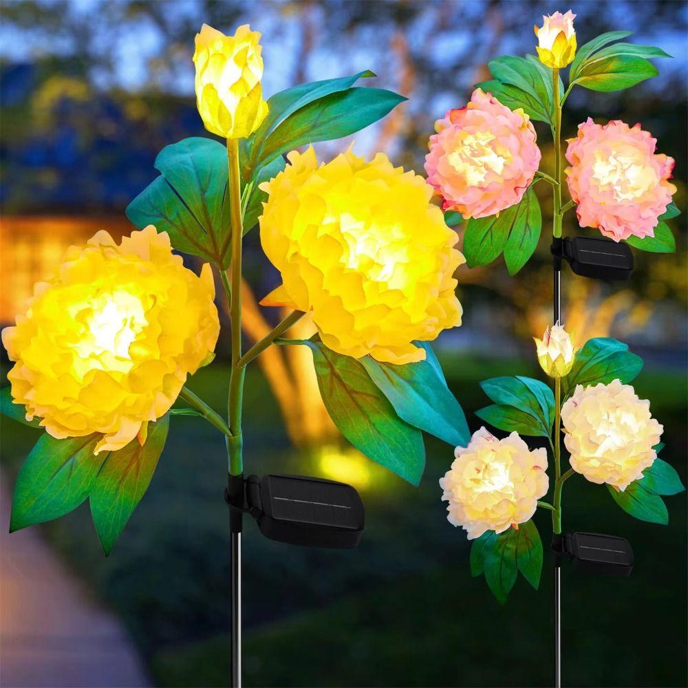 Solar Powered Solar Garden Lights Simulation Flower Peony Lamp Solar Path Lights Auto On/Off LED Ground Plug Light