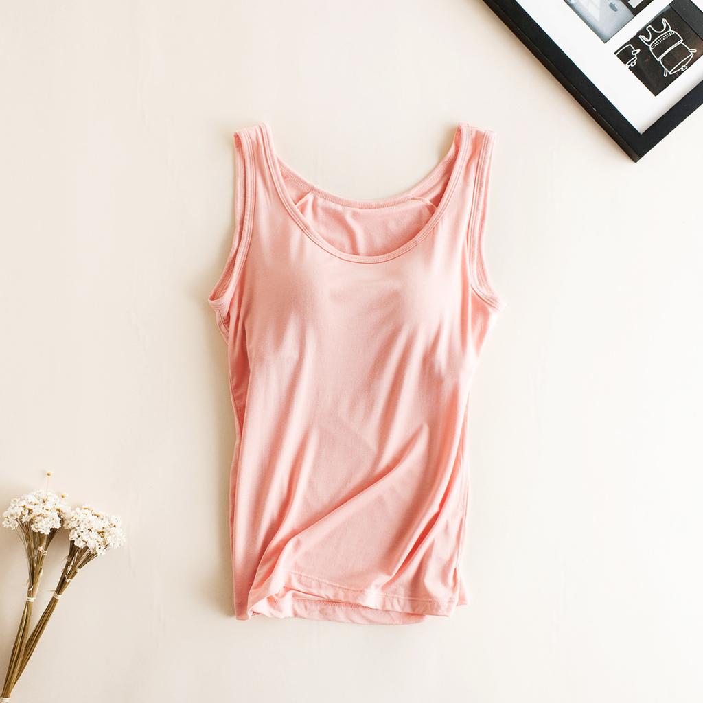 Women Built In Bra Padded Tank Top Female Modal Breathable Fitness Camisole Tops Solid Push Up Bra Vest