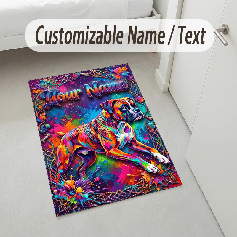Dog Theme Crystal Velvet Rug Personalized Custom Name Text Soft Floor Mat Home Decor